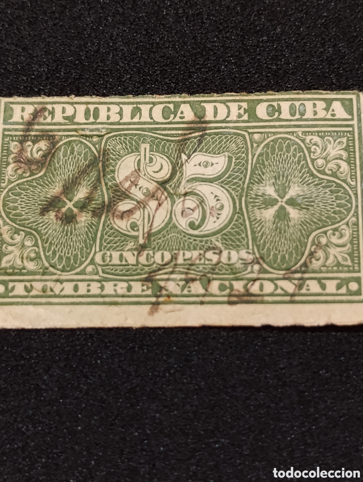 Sellos: sello de timbre cubano de cinco pesos.&nbsp; - Foto 1