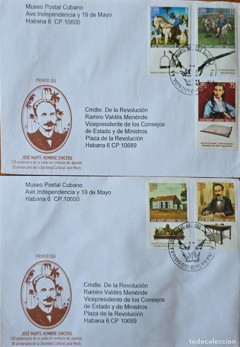 Sellos: O) 2015 CUBA, JOSE MARTI, FALL IN COMBAT OF THE APOSTLE, JOSE MARTI CULTURAL SOCIETY, CIRCULATED COV