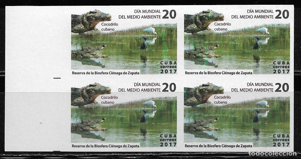 Sellos: CUBA 2017, D&Iacute;A MUNDIAL DEL MEDIO AMBIENTE - CIENAGA DE ZAPATA, EN BLOQUE DE 4 SIN DENTAR. MNH.