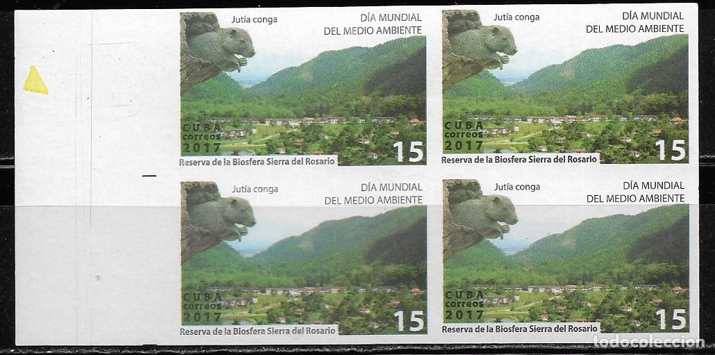 Sellos: CUBA 2017, D&Iacute;A MUNDIAL DEL MEDIO AMBIENTE - SIERRA DEL ROSARIO, EN BLOQUE DE 4 SIN DENTAR. MNH.