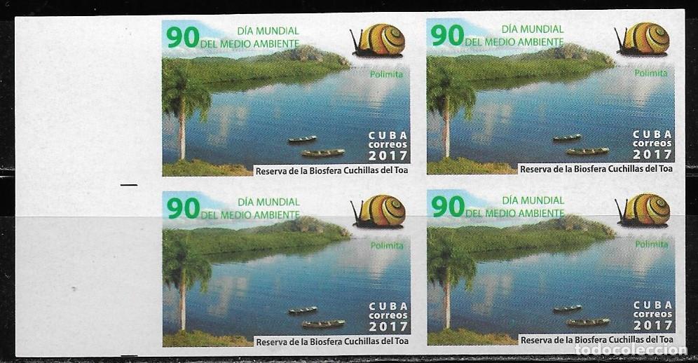 Sellos: CUBA 2017, D&Iacute;A MUNDIAL DEL MEDIO AMBIENTE - CUCHILLAS DEL TOA, EN BLOQUE DE 4 SIN DENTAR. MNH.