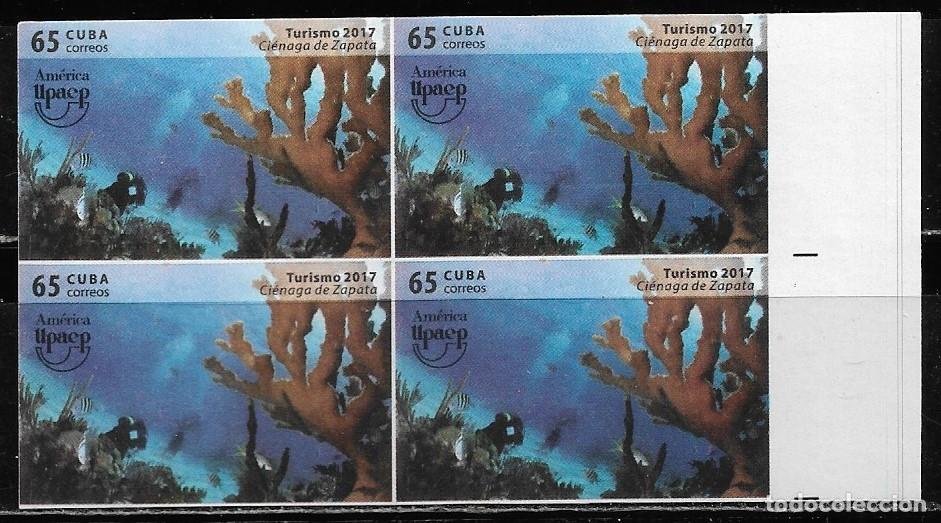 Sellos: CUBA 2017, TURISMO - CI&Eacute;NAGA DE ZAPATA, EN BLOQUE DE 4 SIN DENTAR. MNH.