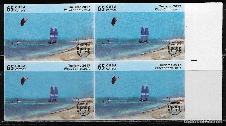 Sellos: CUBA 2017, TURISMO - PLAYA SANTA LUCIA, EN BLOQUE DE 4 SIN DENTAR. MNH.