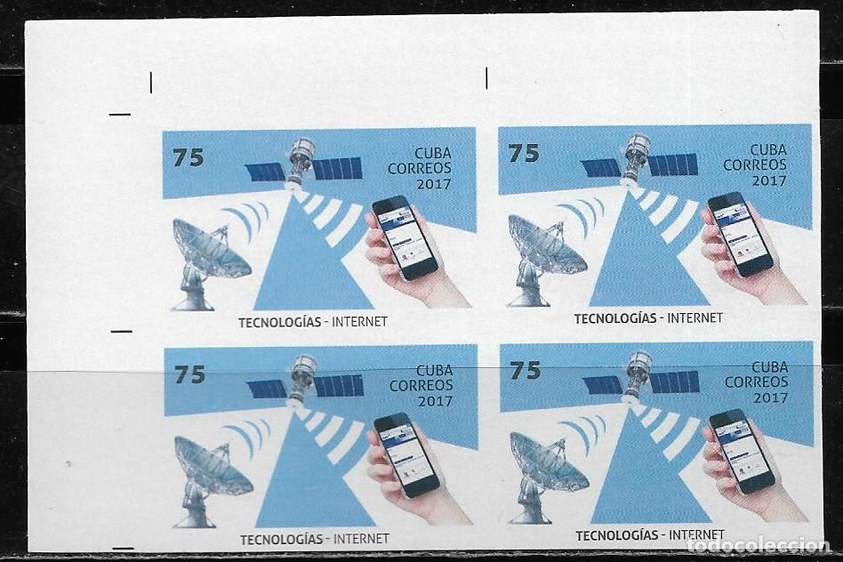 Sellos: CUBA 2017, TECNOLOG&Iacute;AS - INTERNET, EN BLOQUE DE 4 SIN DENTAR. MNH.