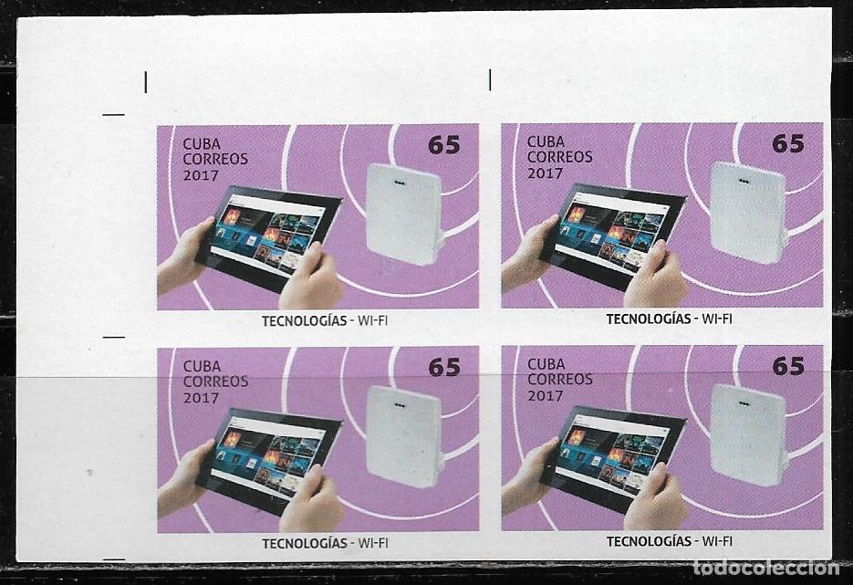 Sellos: CUBA 2017, TECNOLOG&Iacute;AS - WIFI, EN BLOQUE DE 4 SIN DENTAR. MNH.
