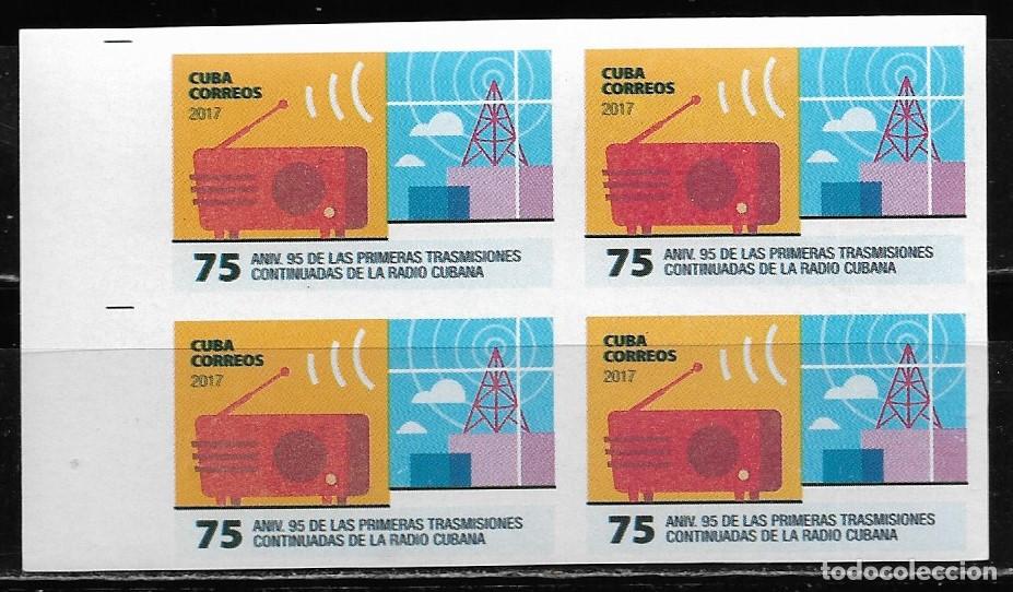 Sellos: CUBA 2017, 95&ordm; ANIV. Primeras Transmisiones de la Radio Cubana, Bloque de 4 SIN DENTAR. MNH.