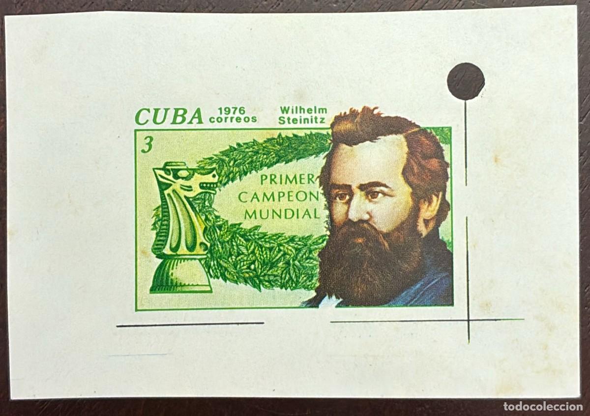Sellos: O)1976 CUBA, PUNCH, PROOF, WILHELM STEINITZ AND KINGHT, CHESS CHAMPIONS, MNH