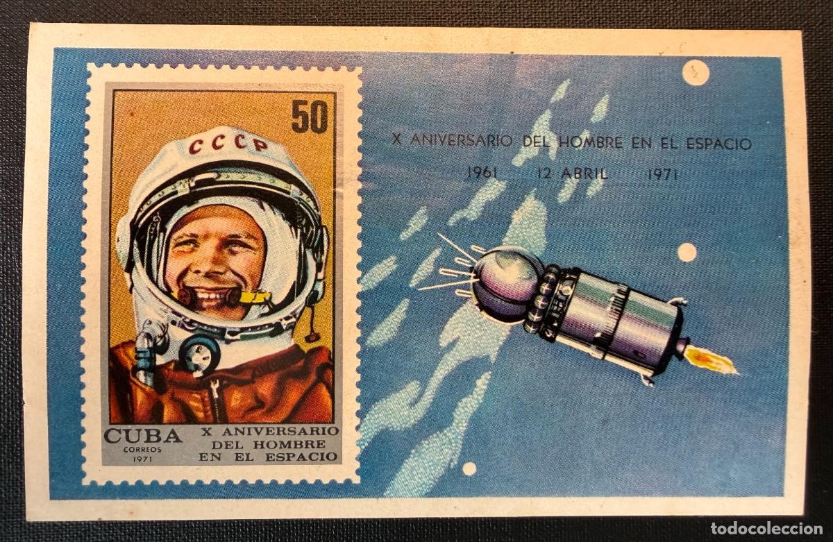 Sellos: &rdquo;Sello Cuba 1971. H. 38. 10&ordm; Aniversario del primer hombre en el espacio. 1971 &rdquo;