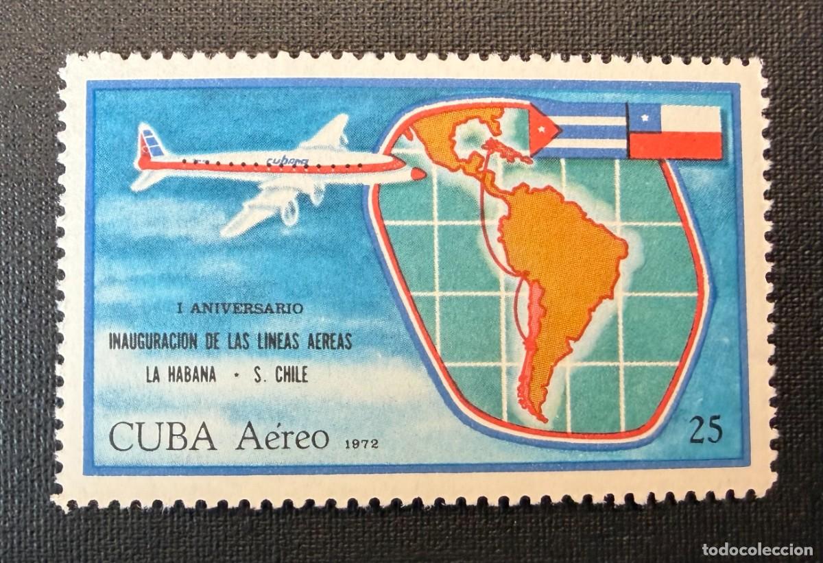 Sellos: Sello Cuba 1972 1&ordm; Aniversario de los vuelos La Habana - Santiago de Chile. A&eacute;reo.