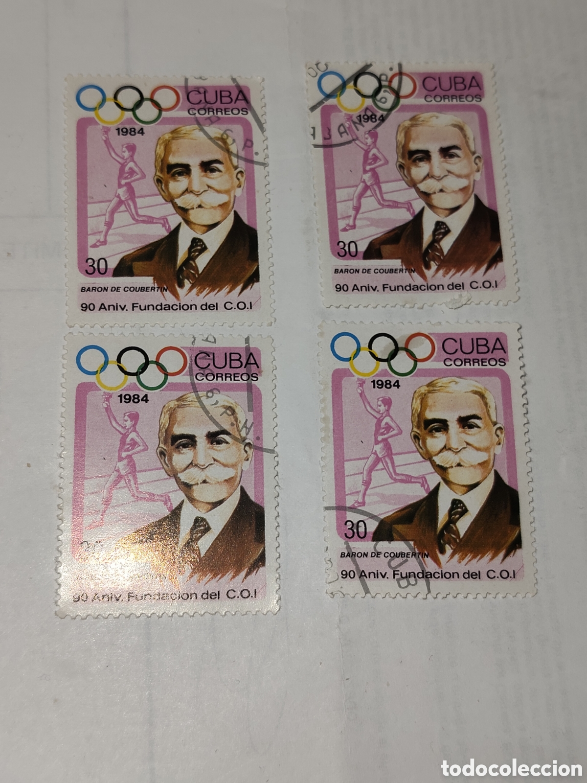 Sellos: 4 Sellos de Cuba Baron de Coubertin 1984