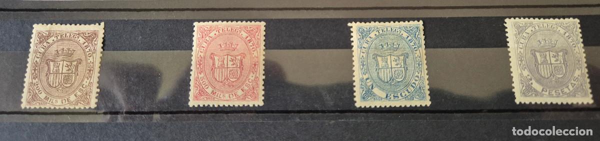 Sellos: CUBA sellos telegrafos 1870 escudo Espa&ntilde;a Edifil 7,8,9,10