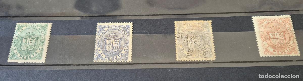 Sellos: CUBA sellos telegrafos 1870 a 71 escudo Espa&ntilde;a Edifil 11,12,13,14