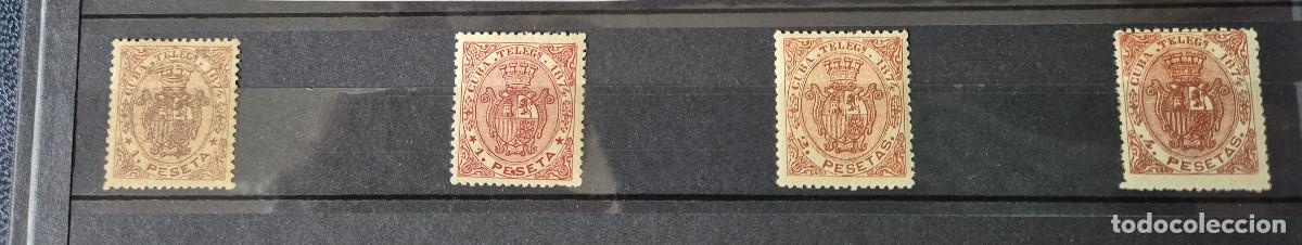 Sellos: CUBA sellos telegrafos 1874 escudo Espa&ntilde;a Edifil 28,29,30,31