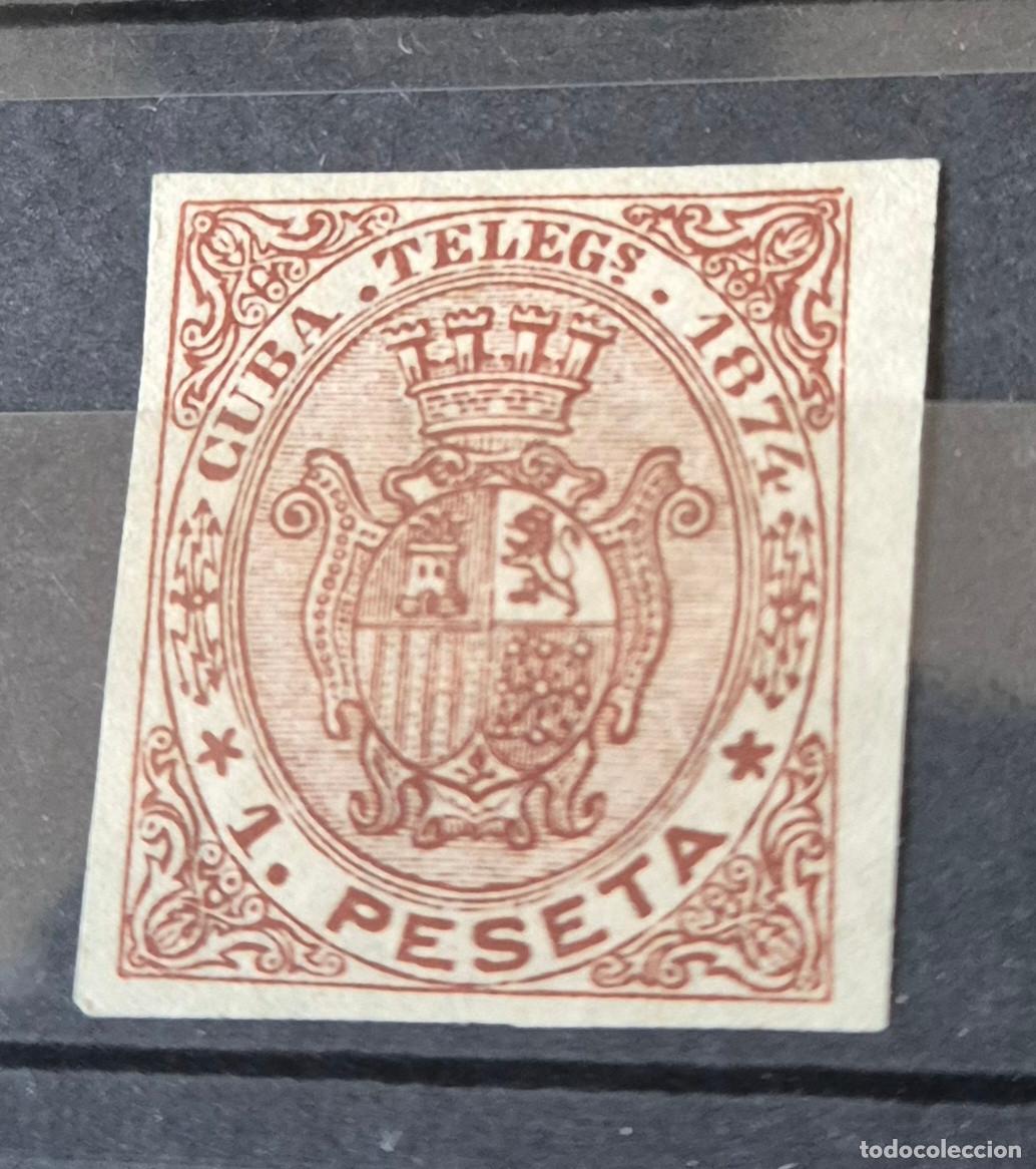 Sellos: CUBA sellos telegrafos 1874 escudo Espa&ntilde;a Edifil 28s,30s sin dentar