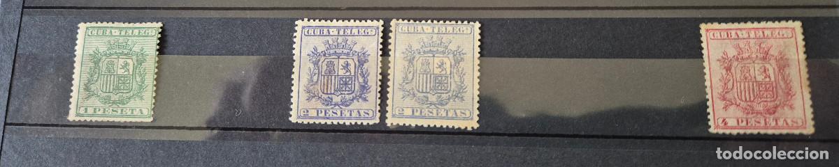 Sellos: CUBA sellos telegrafos 1875 escudo Espa&ntilde;a Edifil 32,33 Y 33a, 34