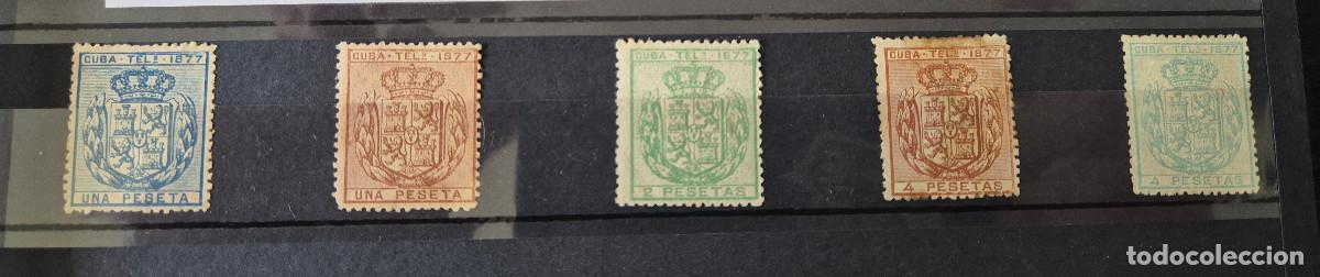 Sellos: CUBA sellos telegrafos 1877 escudo Espa&ntilde;a Edifil 38,39,40,41,42