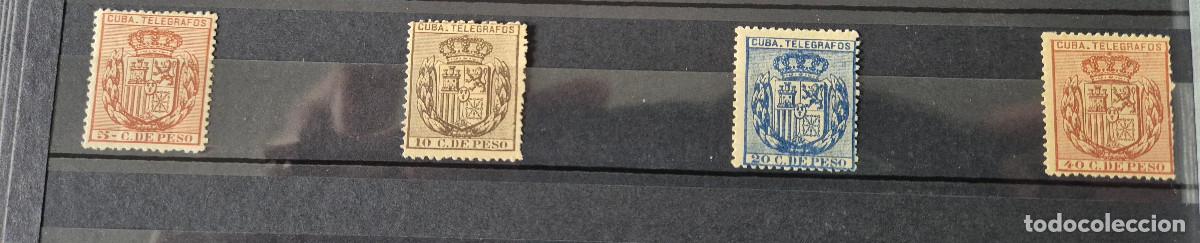 Sellos: CUBA sellos telegrafos 1894 escudo Espa&ntilde;a Edifil 77 hasta 80