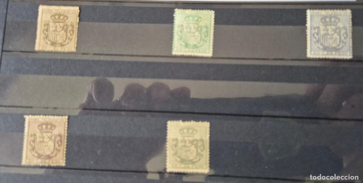 Sellos: CUBA sellos telegrafos 1884 escudo Espa&ntilde;a Edifil 63, 63a, 64, 64a y 65