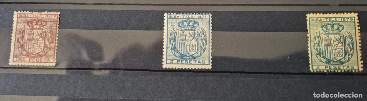 Sellos: CUBA sellos telegrafos 1879 escudo Espa&ntilde;a Edifil 46,47, 48