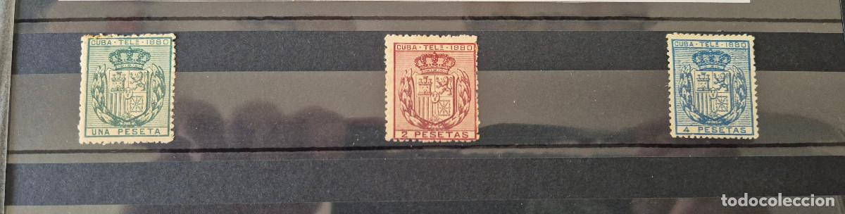 Sellos: CUBA sellos telegrafos 1880 escudo Espa&ntilde;a Edifil 49,50, 51