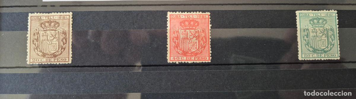 Sellos: CUBA sellos telegrafos 1881 escudo Espa&ntilde;a Edifil 52,53, 54