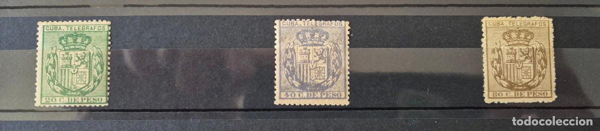 Sellos: CUBA sellos telegrafos 1882 escudo Espa&ntilde;a Edifil 55,56, 57