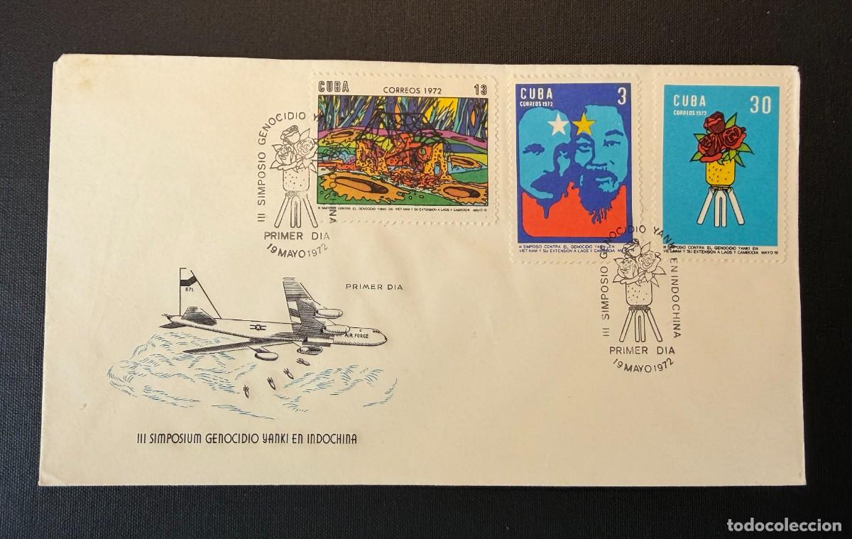 Sellos: Lote de 3 sellos de Cuba 1972 III Simposio sobre la guerra de Indochina. 1972 . 1 Sobre ilustrado
