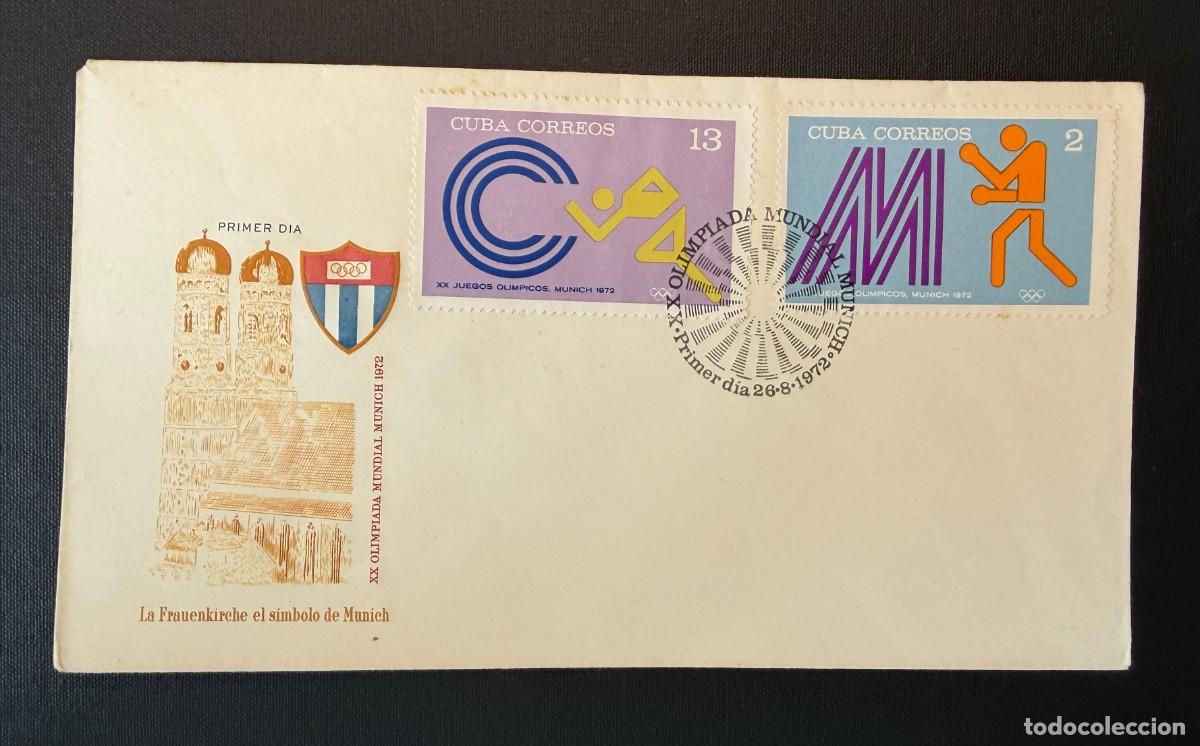 Sellos: Lote de 7 sellos de Cuba 1972 Juegos Ol&iacute;mpicos. Munich&acute;72 1972 . 4 Sobres ilustrados