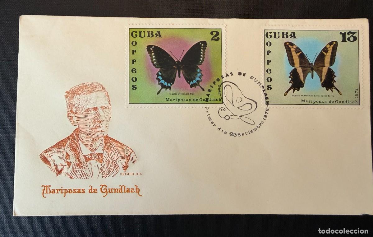 Sellos: Lote de 7 sellos de Cuba 1972 Mariposas de la colecci&oacute;n Gundlach . 1972 . 4 Sobres ilustrados