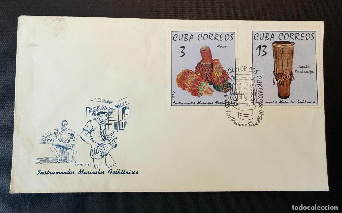 Sellos: Lote de 3 sellos de Cuba 1972 Instrumentos tradicionales de m&uacute;sica. 1972 . 2 Sobres ilustrados