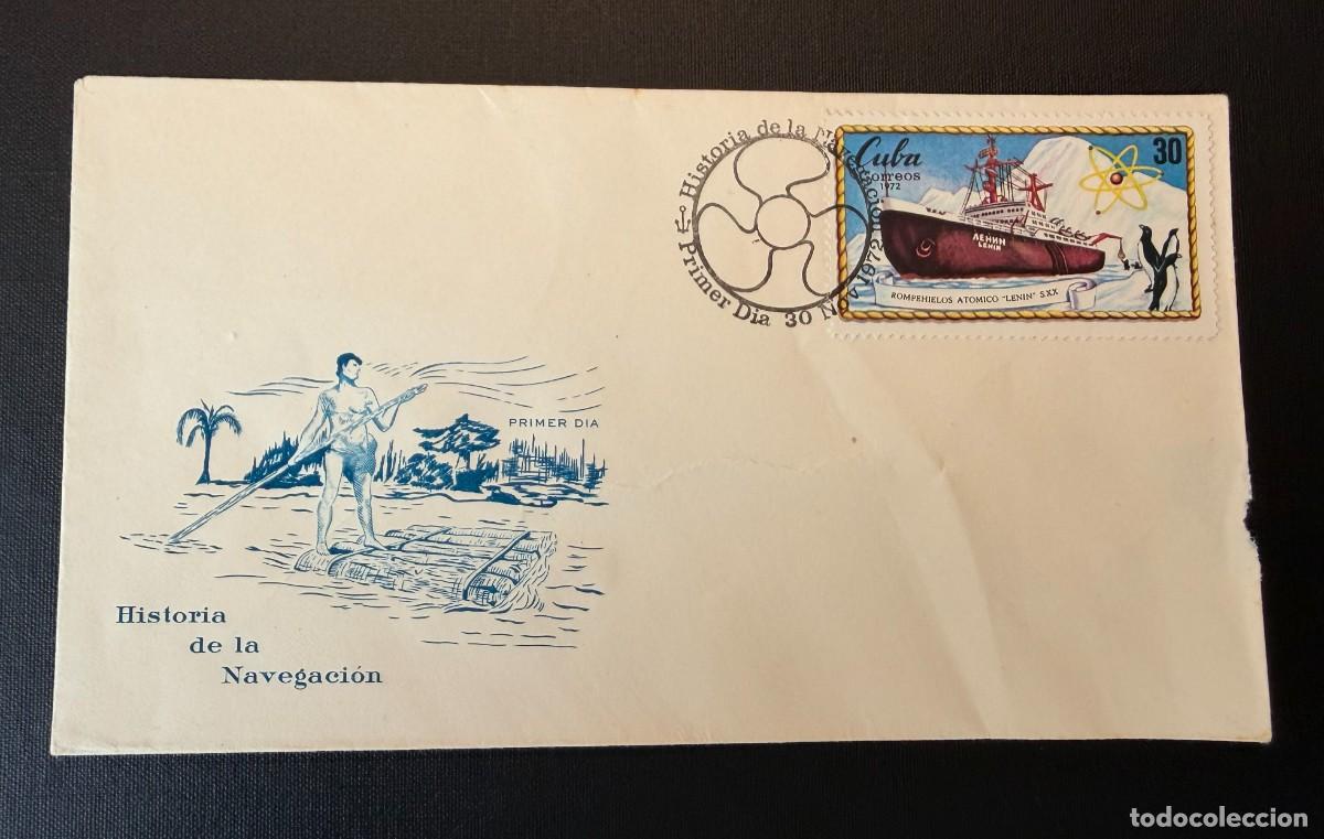 Sellos: Lote de 7 sellos de Cuba 1972 Historia de la navegaci&oacute;n. 1972 . 4 Sobres ilustrados
