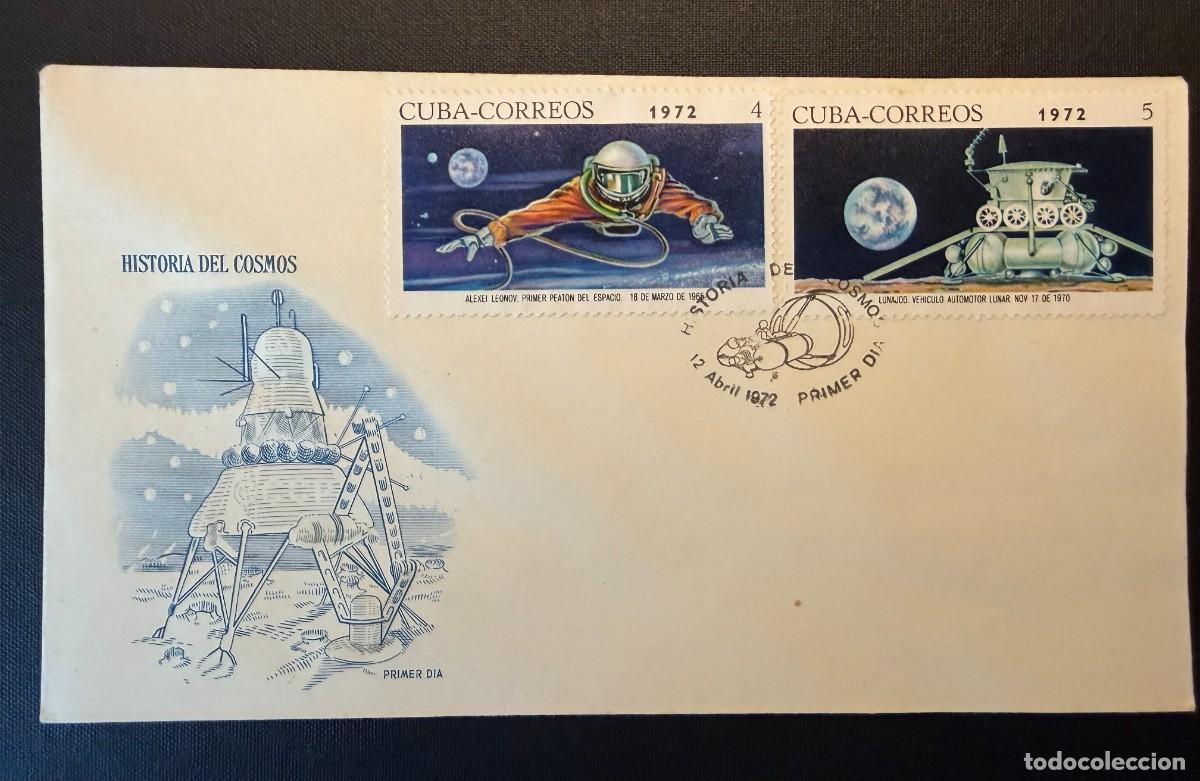 Sellos: Lote de 7 sellos de Cuba 1972 Historia espacial sovi&eacute;tica. 1972 . 4 Sobres ilustrados