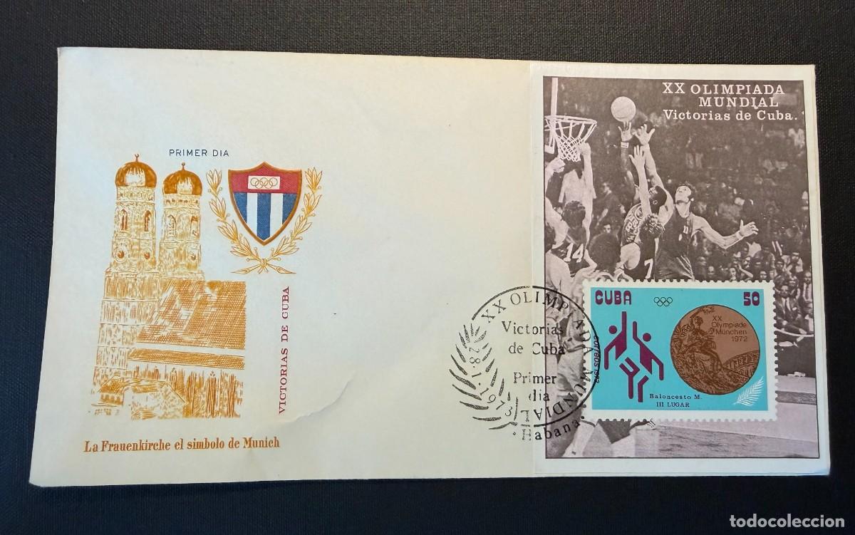 Sellos: Lote de 1 sellos de Cuba 1973 H. 41. Juegos Ol&iacute;mpicos. Munich&acute;72. Medallas cubanas. 1973 . 1 Sobre i