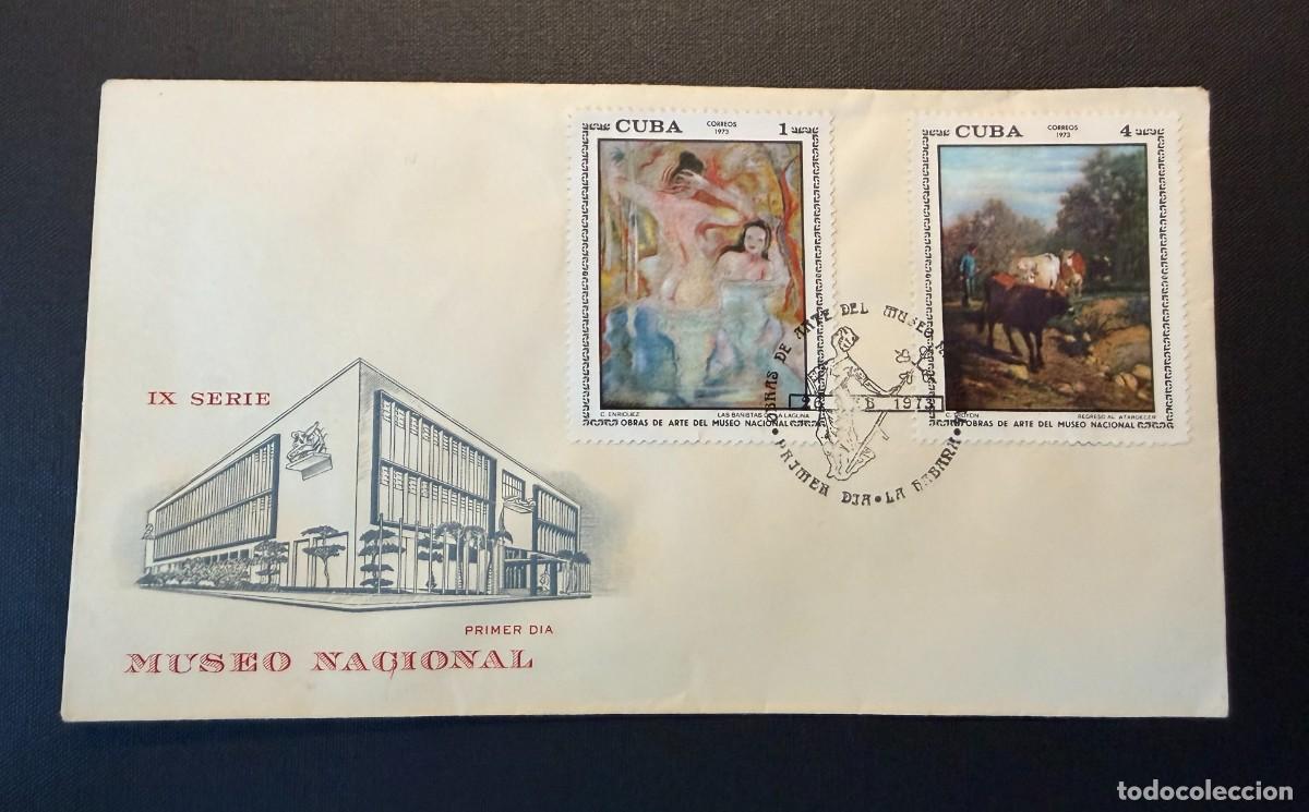 Sellos: Lote de 7 sellos de Cuba 1973 Pinturas del Museo Nacional. 1973 . 4 Sobres ilustrados