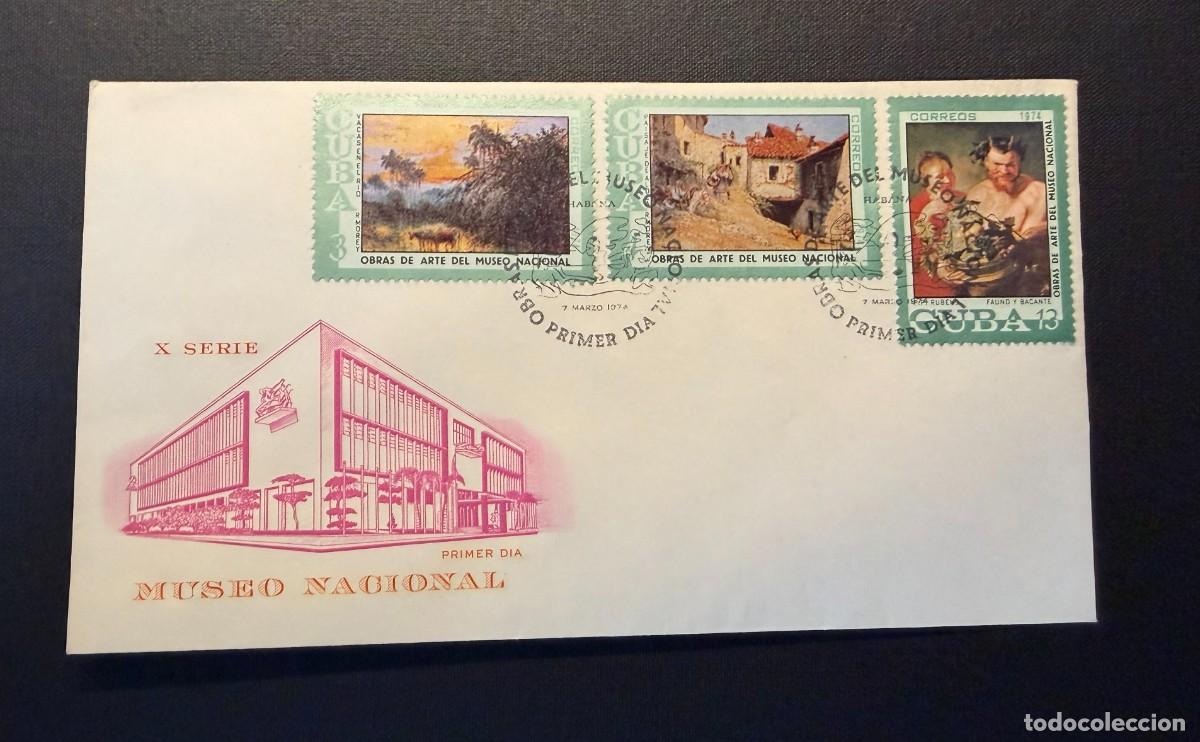 Sellos: Lote de 6 sellos de Cuba 1974 Obras del Arte de Museo Nacional. 2 Sobres ilustrados