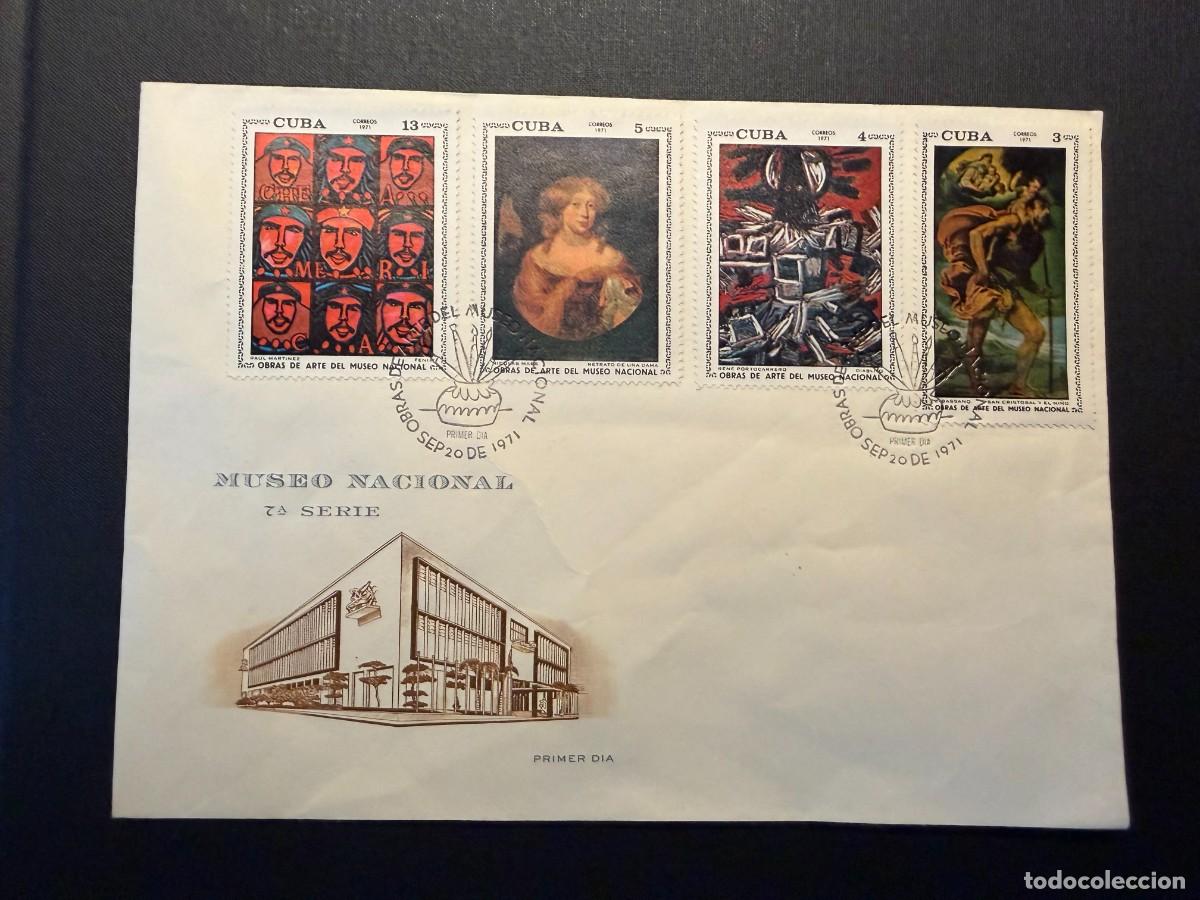 Sellos: Lote de 7 sellos de Cuba 1970 Museo Nacional. 2 Sobres ilustrados
