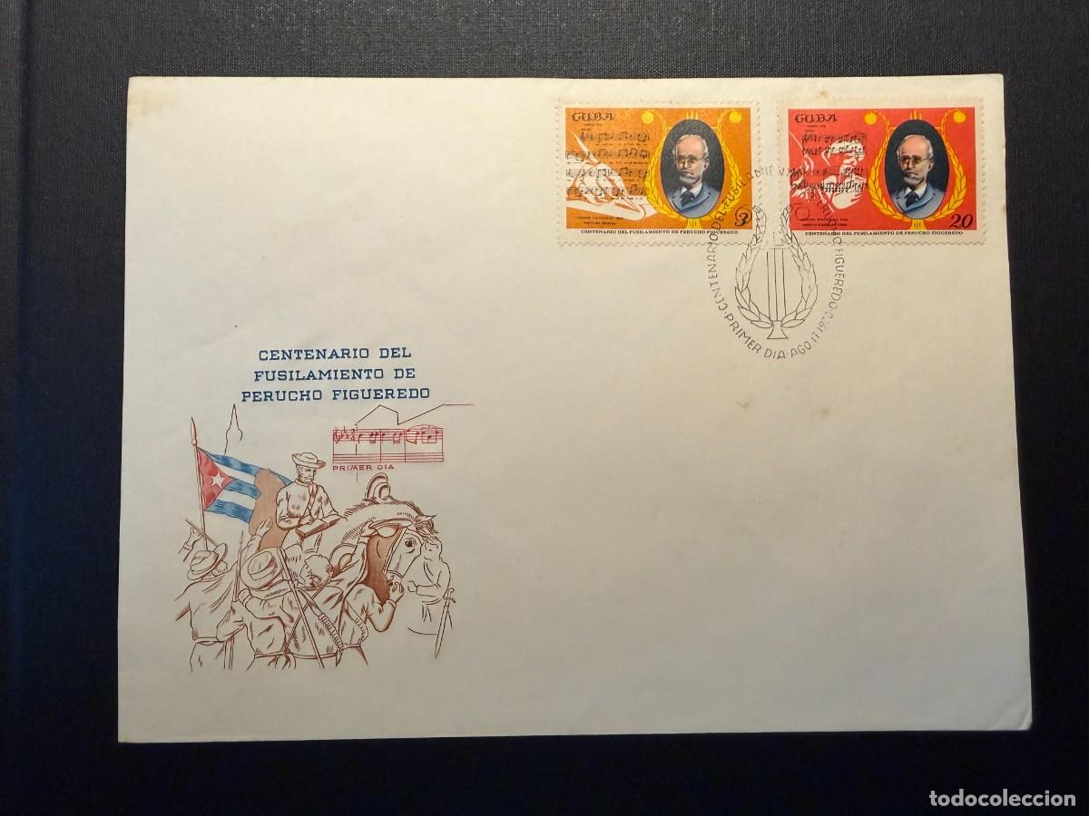 Sellos: Lote de 2 sellos de Cuba 1970 Centenario fusilamiento de Perucho Figueredo. 1 Sobre ilustrado