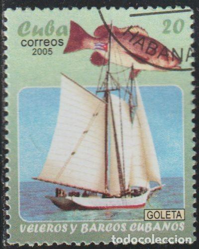 Sellos: Cuba 2005 Scott 4485 Sello * Barco de Pesca Veleros Peces Goleta Fauna Michel 4707 Yvert 4252 Stamp
