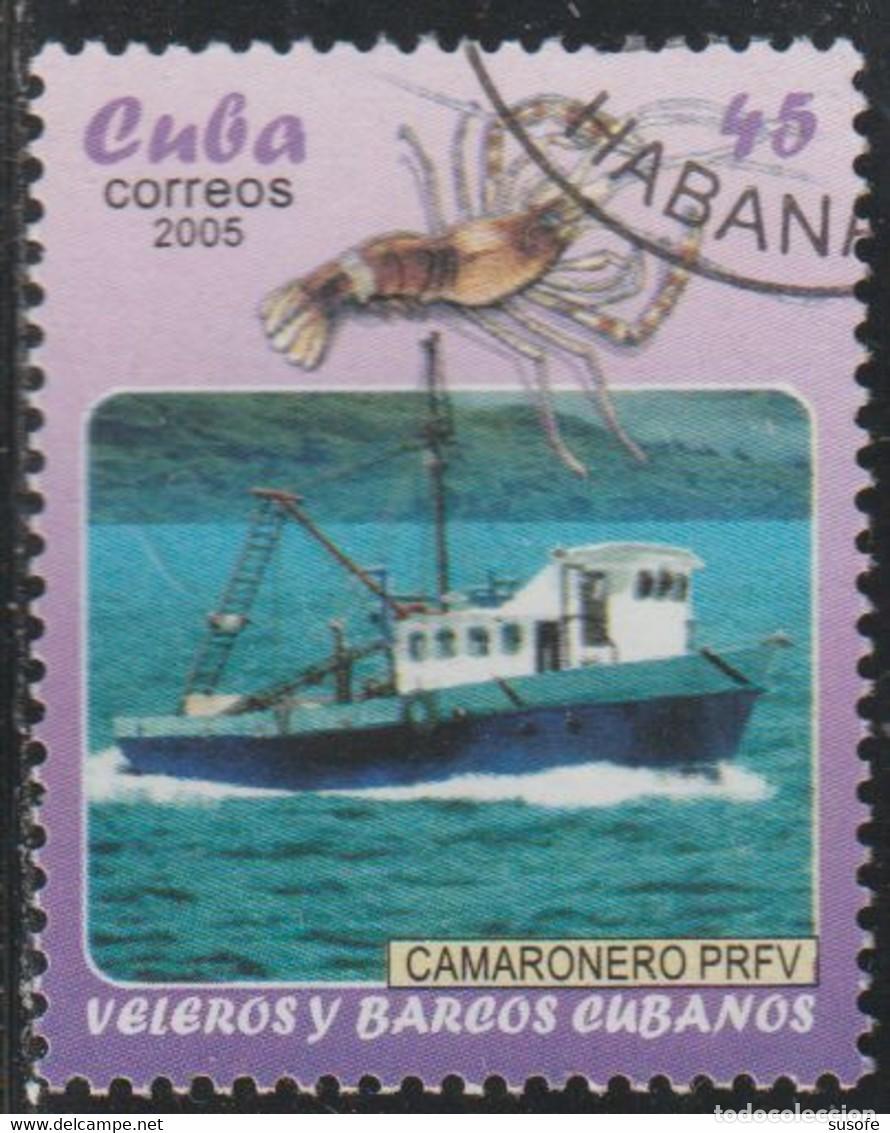 Sellos: Cuba 2005 Scott 4487 Sello * Barco de Pesca Veleros Mariscos Camaronero Fauna Michel 4709 Yvert 4254