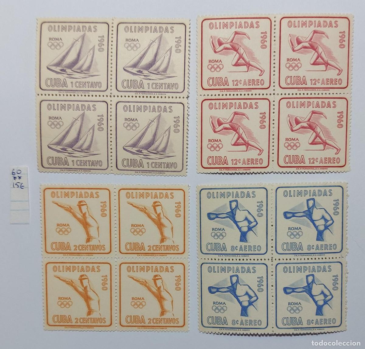 Sellos: CUBA 1960 Deportes, Juegos Ol&iacute;mpicos de Roma. Vela. Nataci&oacute;n ** MNH