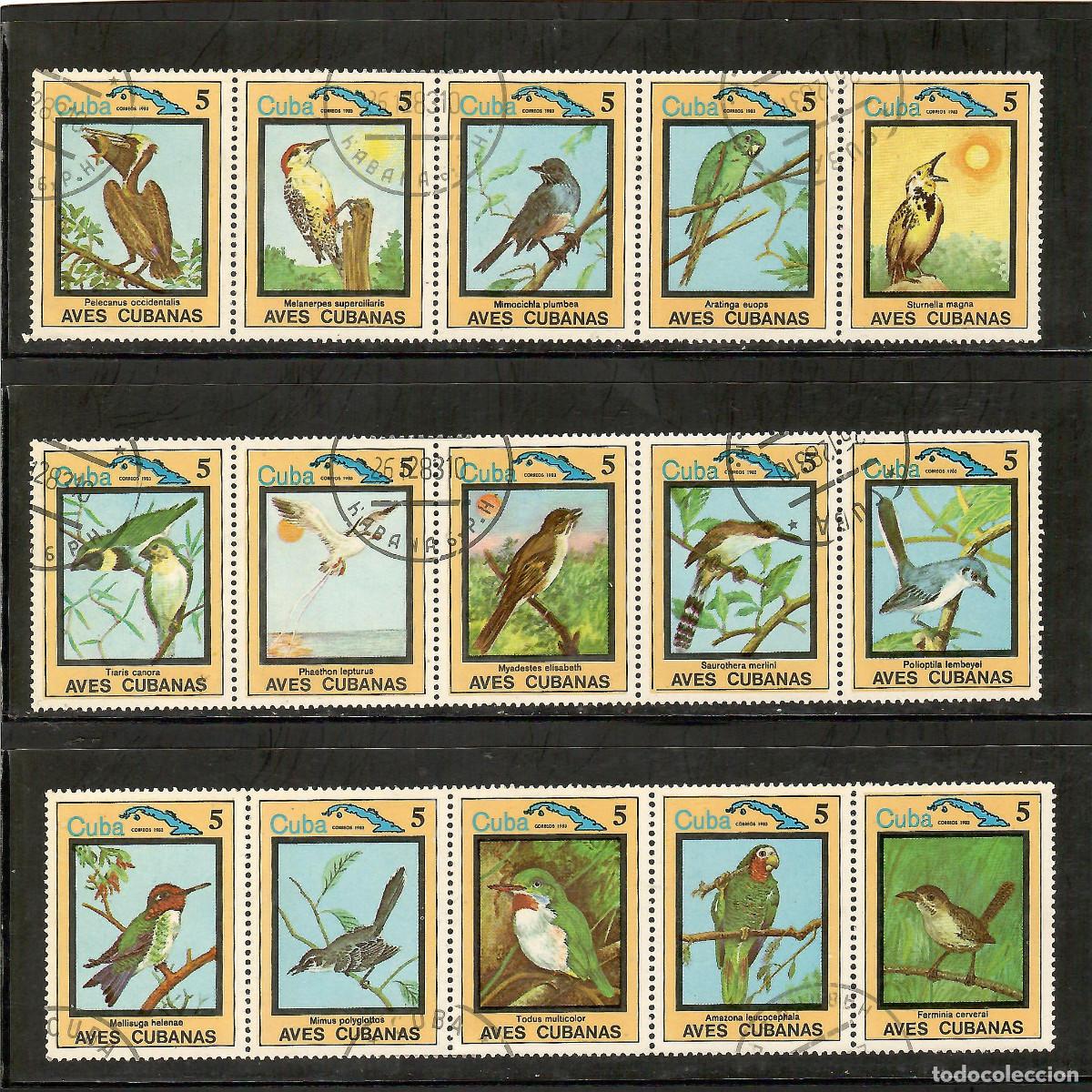 Sellos: FICHA CON 15 SELLOS DE AVES DE CUBA