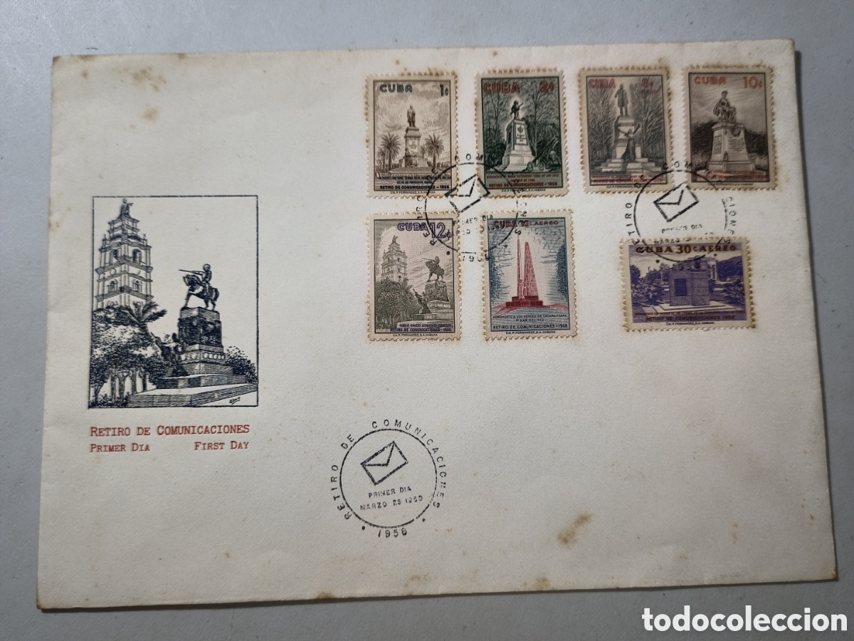 Sellos: Cuba,sobre de primer d&iacute;a grande serie retiro comunicaciones 1958