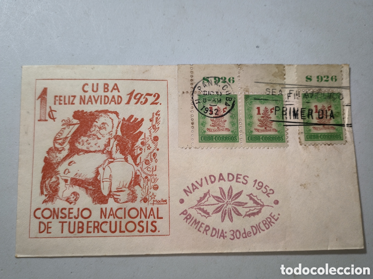 Sellos: Cuba,sobre primer d&iacute;a navidades 1952