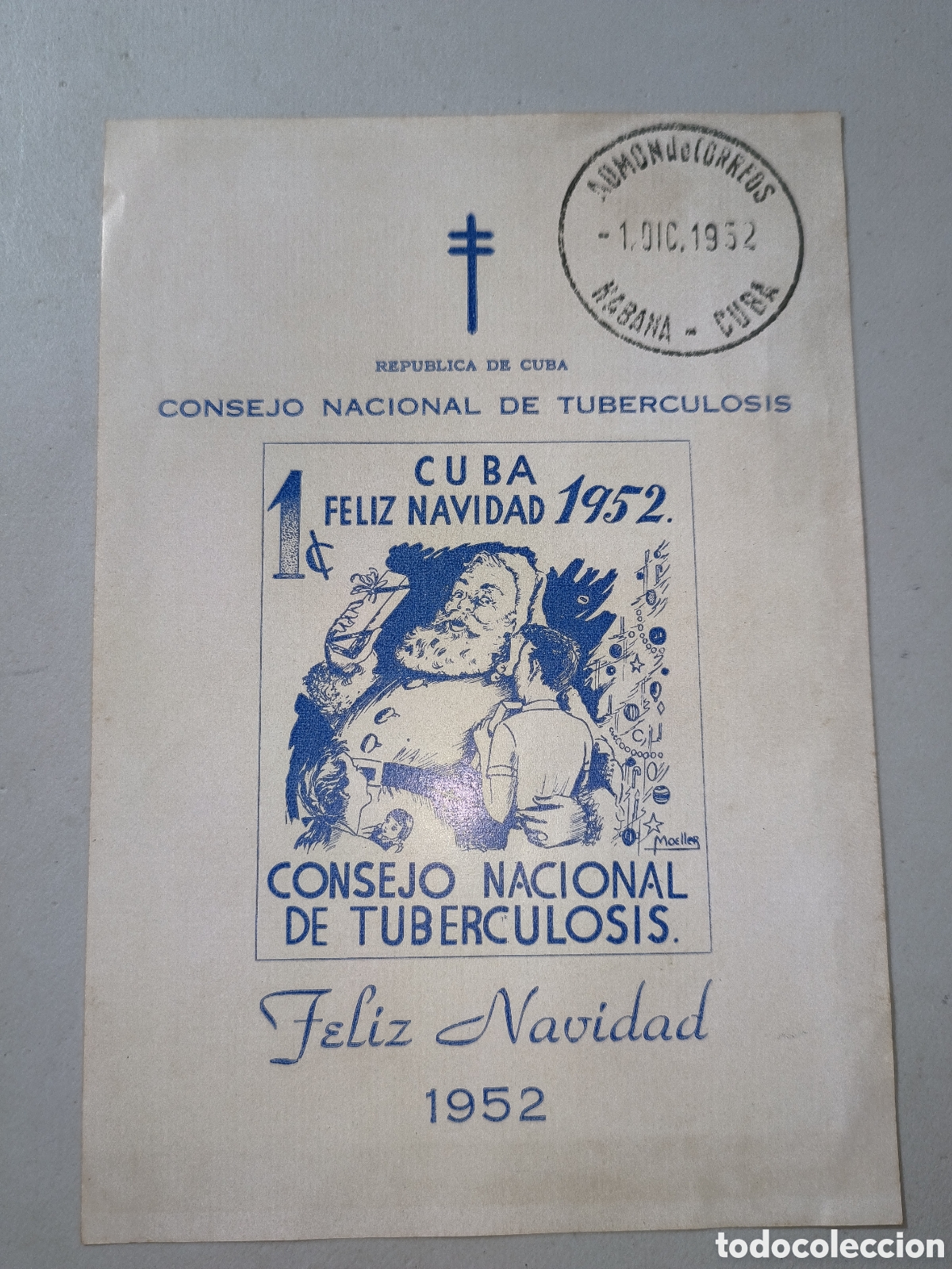 Sellos: Cuba,vi&ntilde;eta del consejo nacional tuberculosis por las navidades de 1952