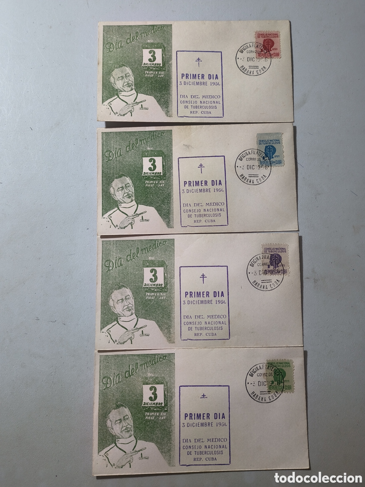 Sellos: Cuba,juego s.p.d.dia del m&eacute;dico,raro cachet .consejo nacional tuberculosis,1956
