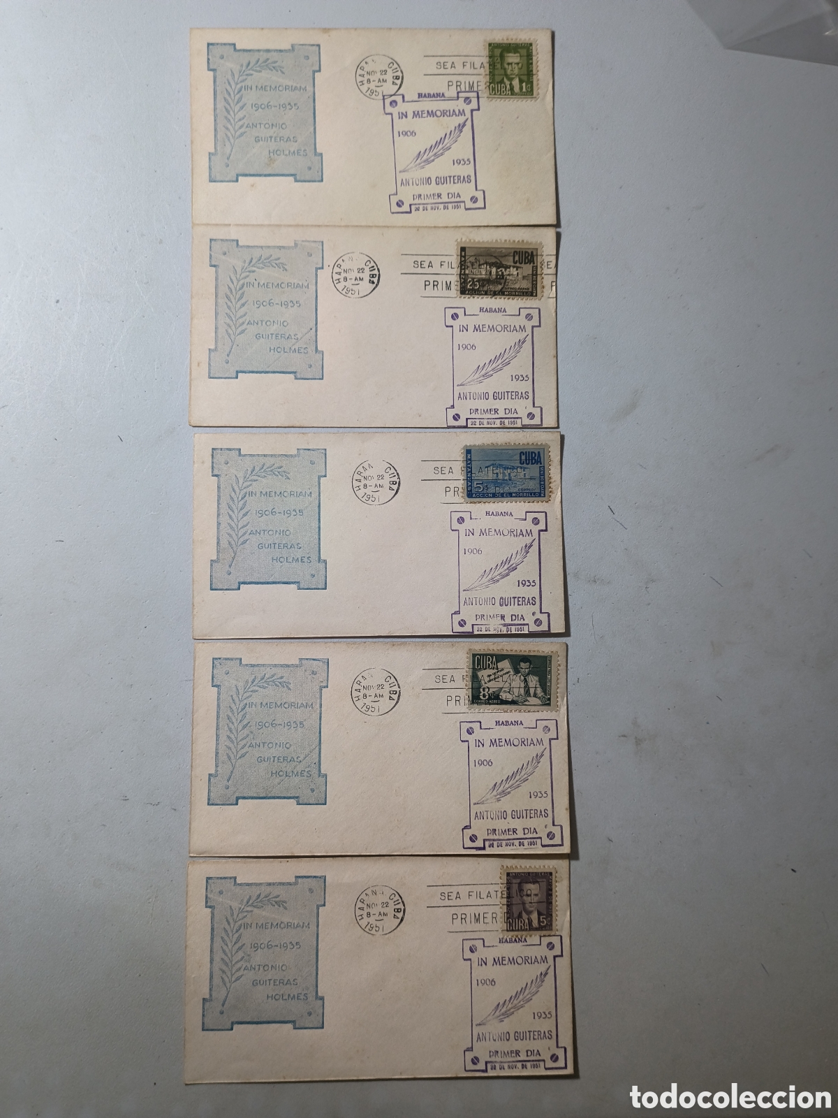 Sellos: Cuba,juego sobres p.d.emision in memorian de Guiteras ,raro cachet,1951