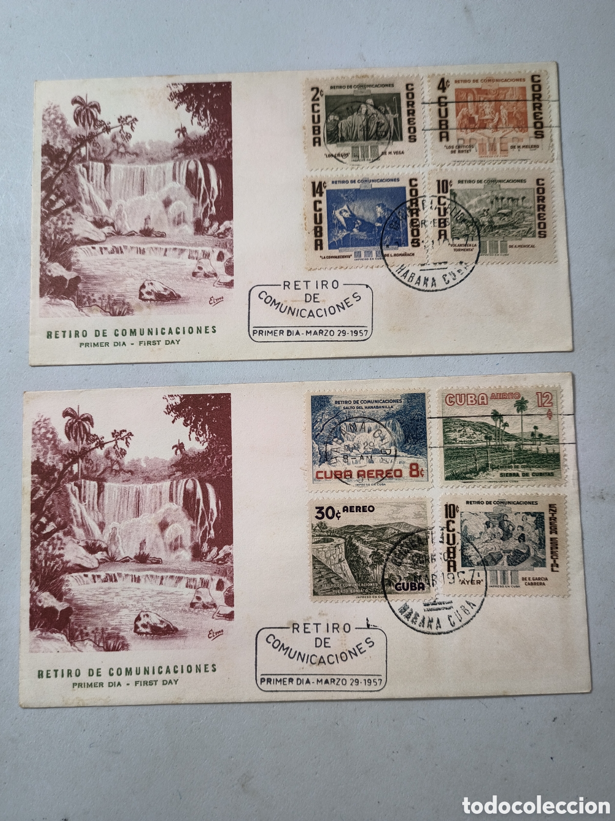 Sellos: Cuba,juego sobres primer d&iacute;a emisi&oacute;n retiro conu 1957.