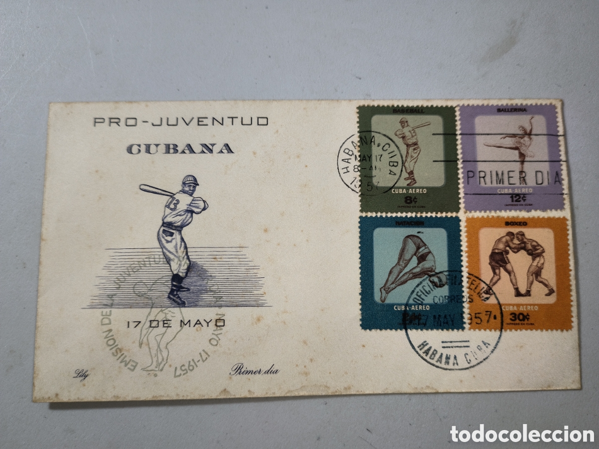 Sellos: Cuba,sobre primer d&iacute;a emisi&oacute;n actividades juveniles,a&ntilde;o 1957.
