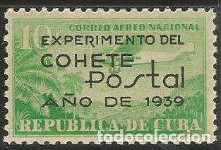 Sellos: Cuba 1939. Experimento del Cohete Postal. MH. Con charnela. - Foto 1
