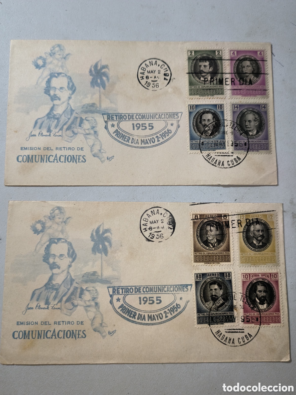 Sellos: Cuba,juego sobres primer d&iacute;a emisi&oacute;n retiro comunicaciones del a&ntilde;o 1956.
